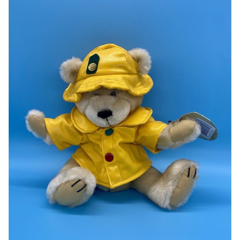 Original Brass Button Bear Harper Stuffed Teddy In Yellow Rain Coat With Tag.